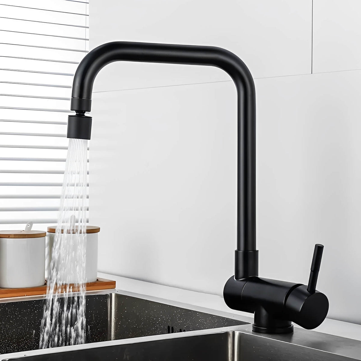 Robinet douchette pour évier inox pliable à double rotation - Noir