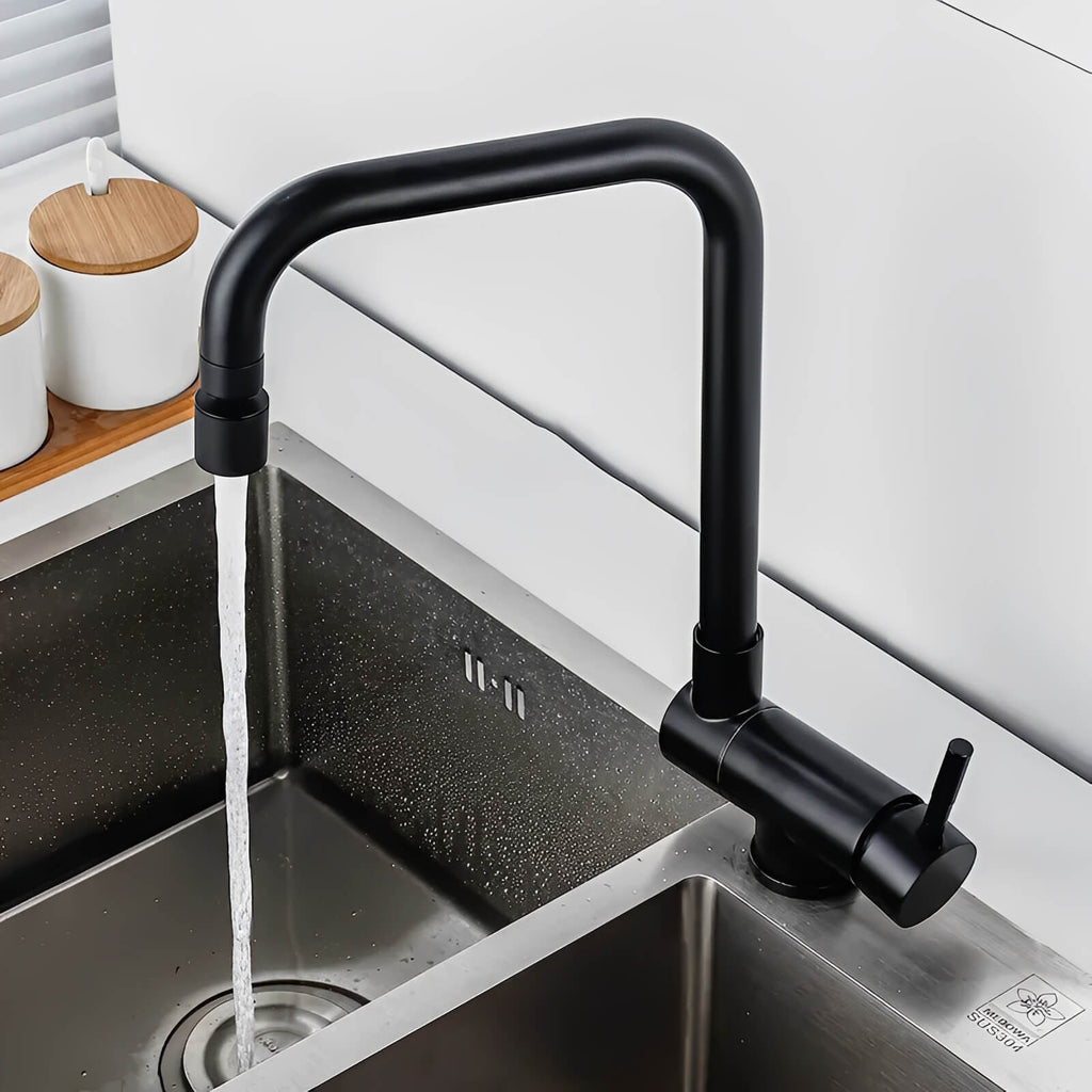 Robinet douchette pour évier inox pliable à double rotation - Noir
