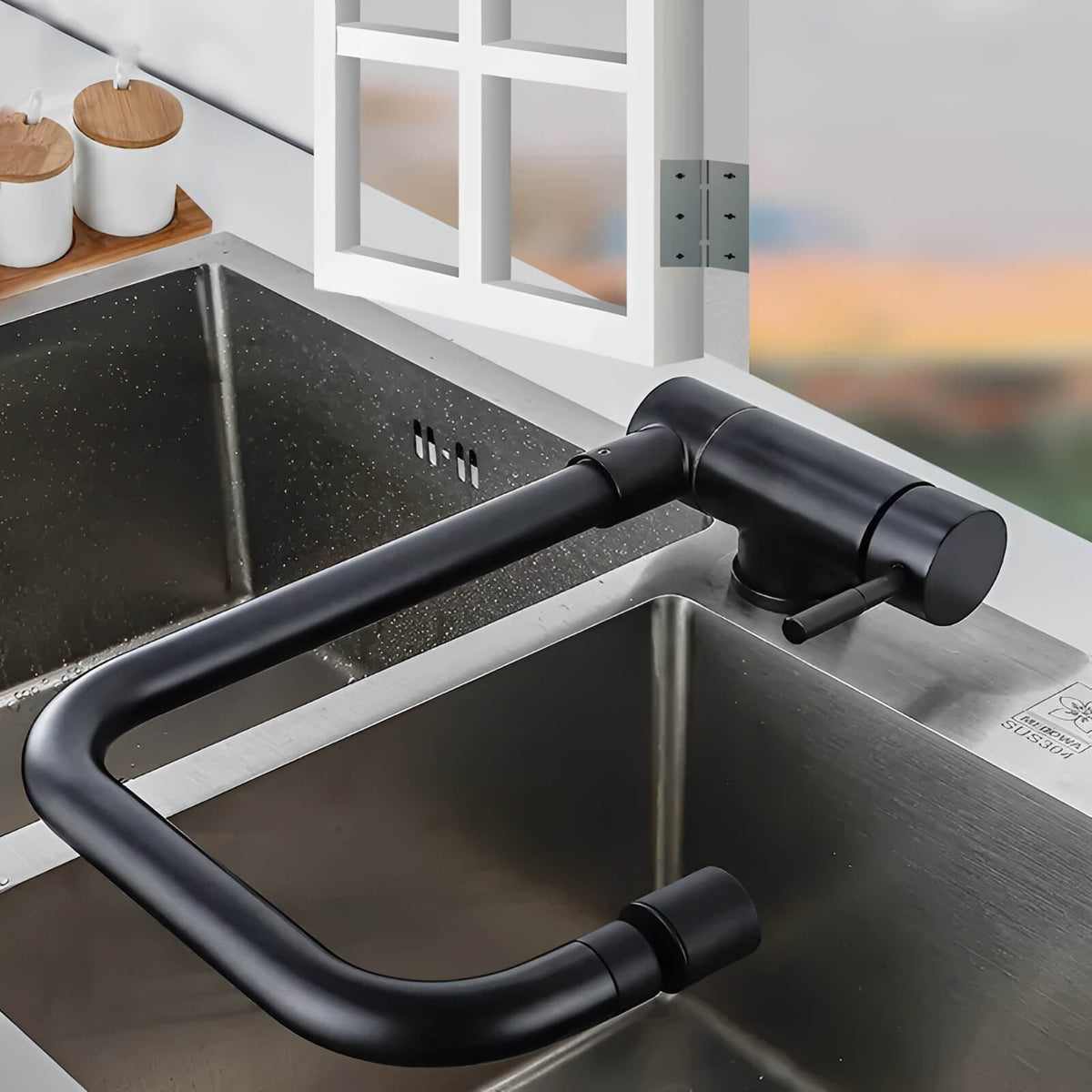 Robinet douchette pour évier inox pliable à double rotation - Noir