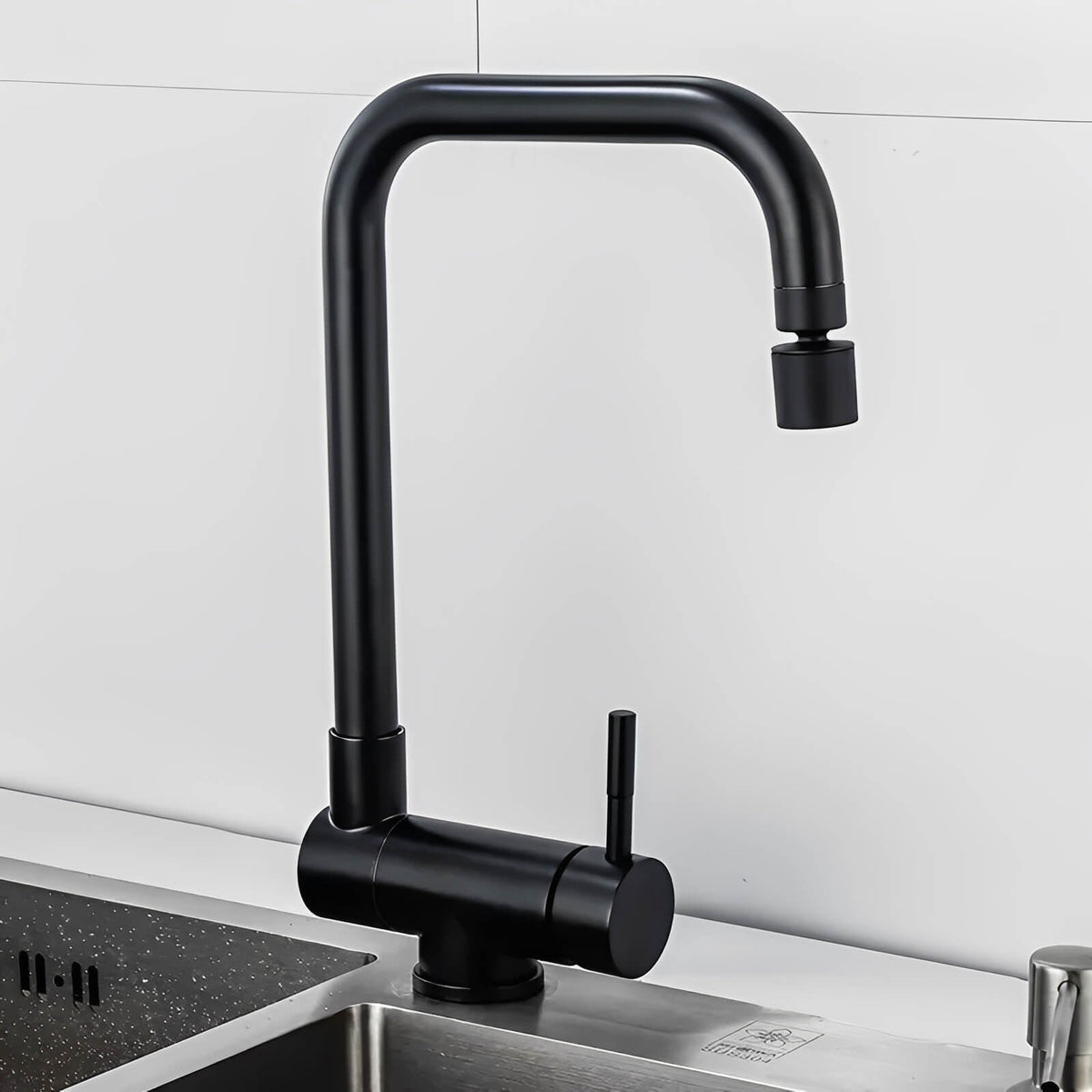 Robinet douchette pour évier inox pliable à double rotation - Noir