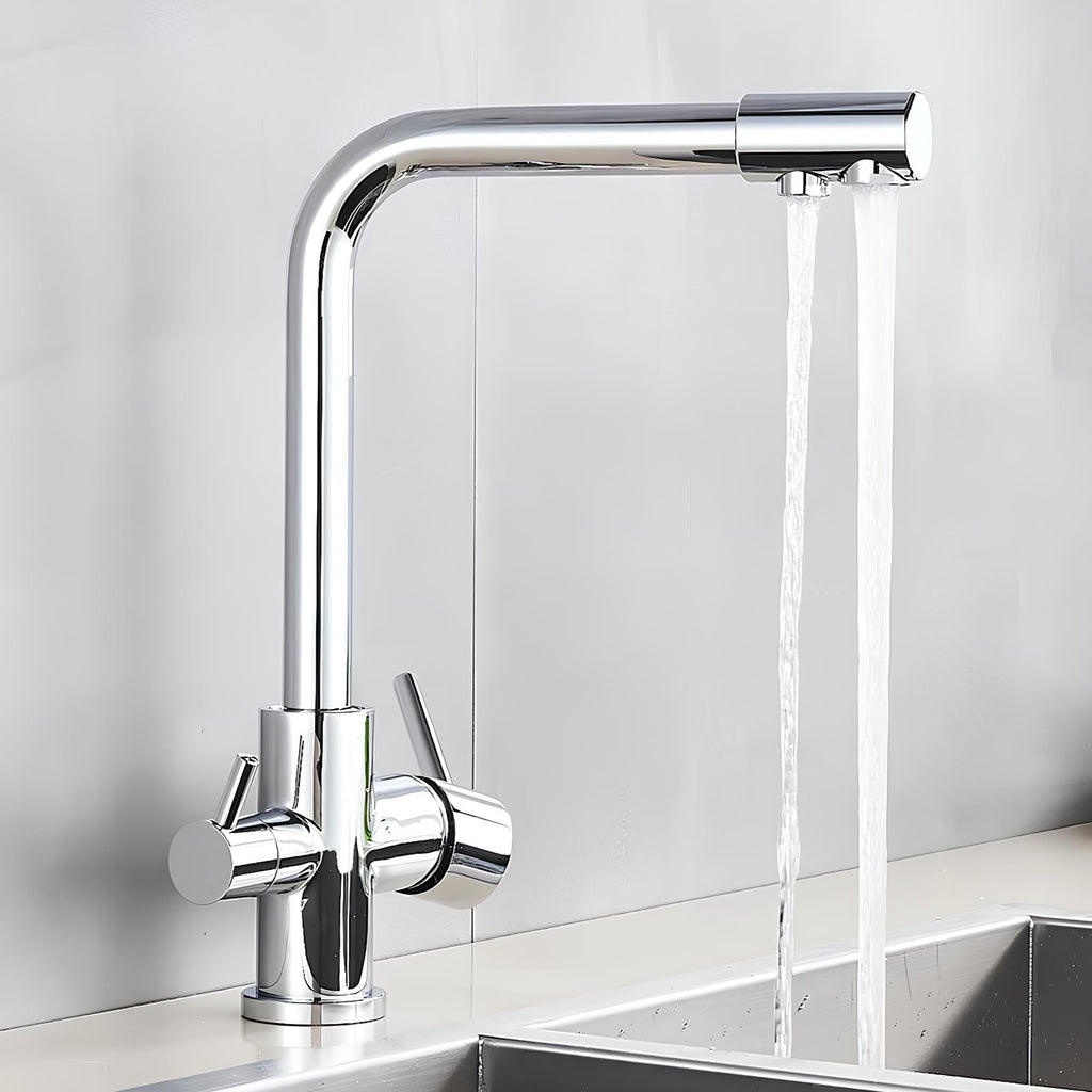 Robinet évier avec double sortie - Chrome brossé