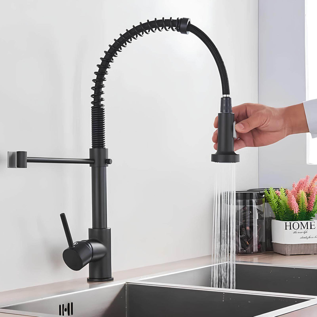 Robinet douchette avec ressort - Élégant et pratique - Gris brossé