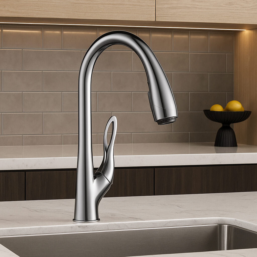 Robinet douchette évier - design luxueux - Nickel