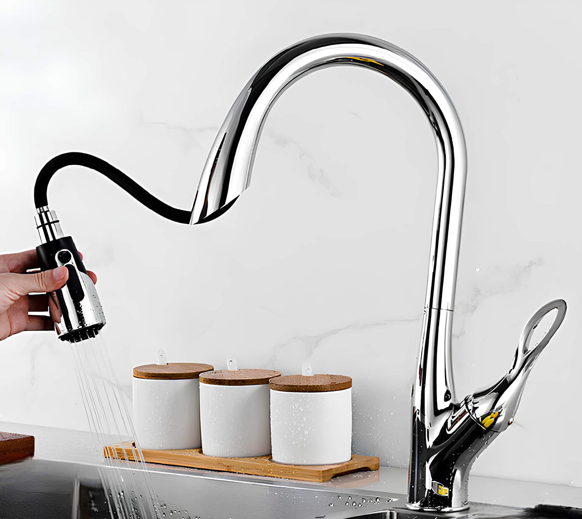 Robinet douchette évier - design luxueux - Or rose