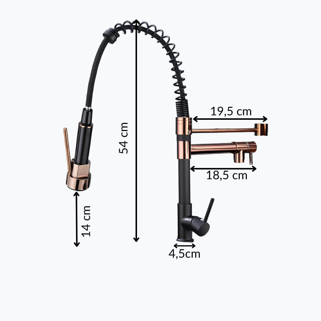 Robinet douchette multifonction - Design industriel - Noir - Or Rose
