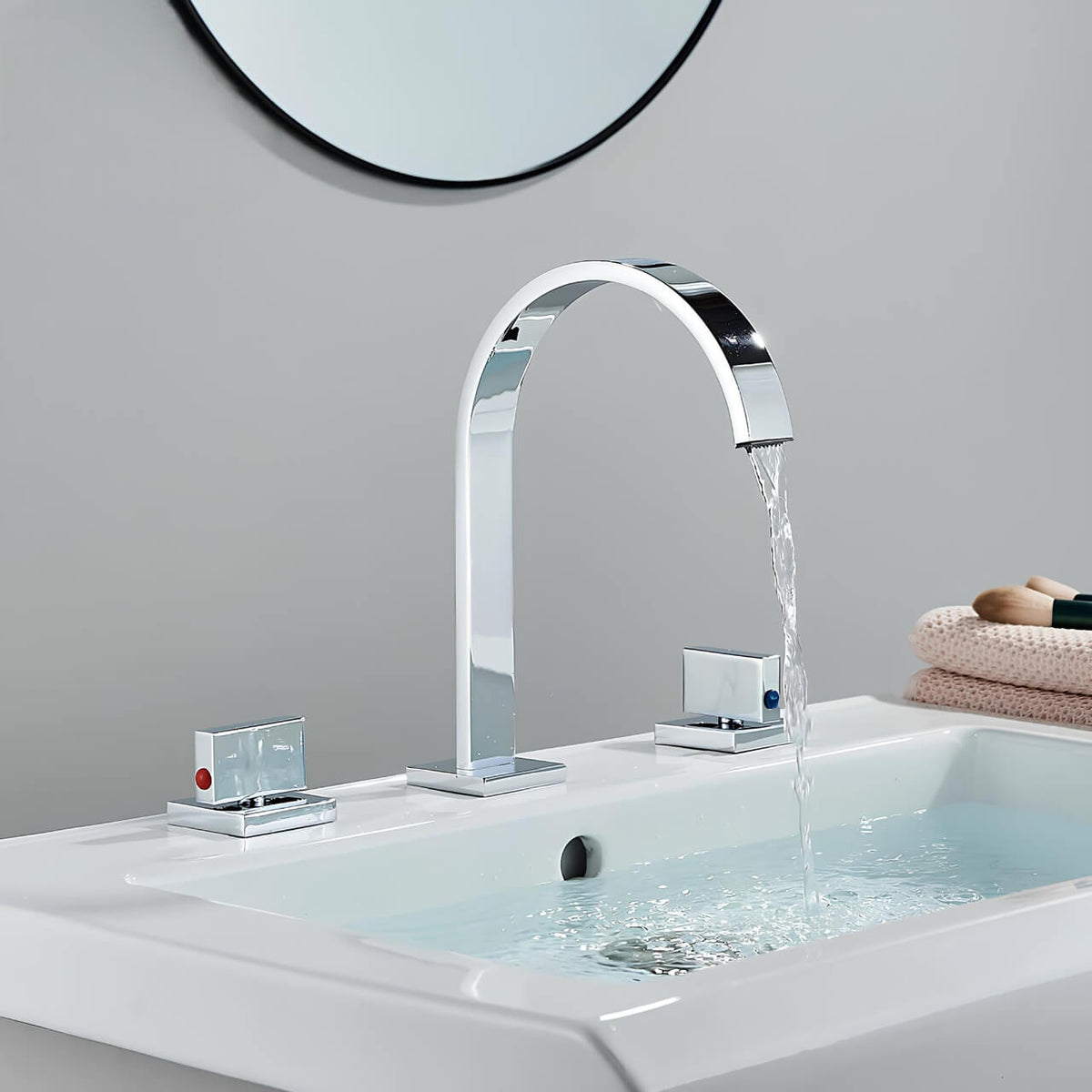 Robinet lavabo 3 trous - Doubles poignées - Noir Mat