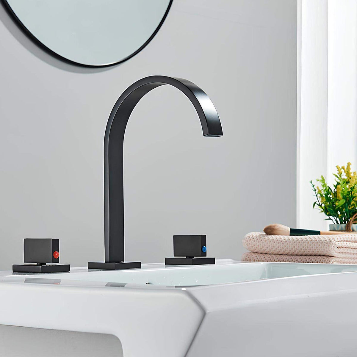 Robinet lavabo 3 trous - Doubles poignées - Noir Mat