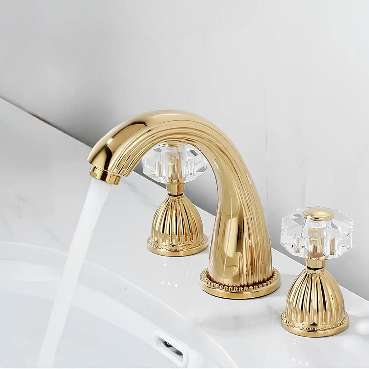 Robinet lavabo à 3 trous- Poignées cristal - Or