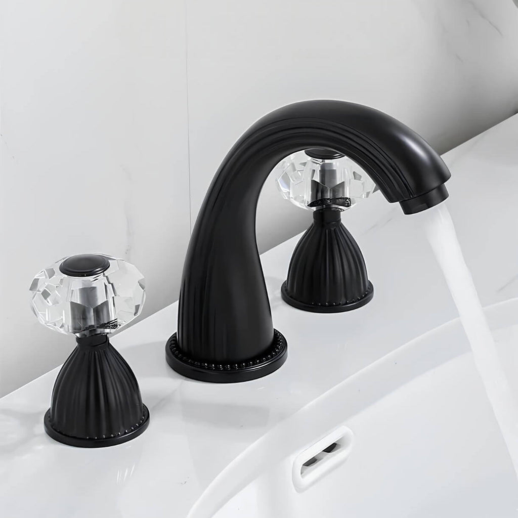 Robinet lavabo à 3 trous- Poignées cristal - Noir