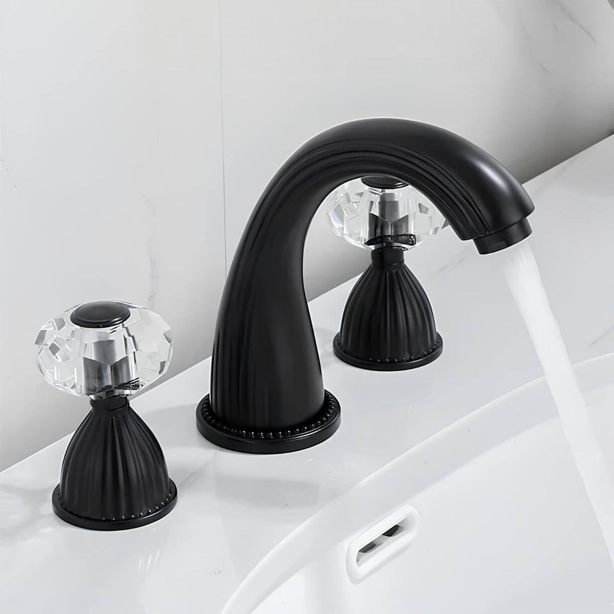 Robinet lavabo à 3 trous- Poignées cristal - Noir