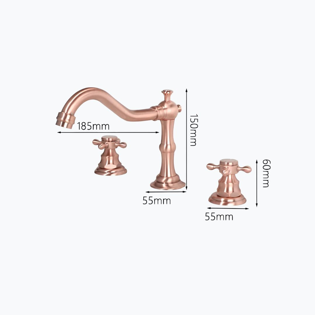 Robinet lavabo 3 trous - Style classique - Rose Gold