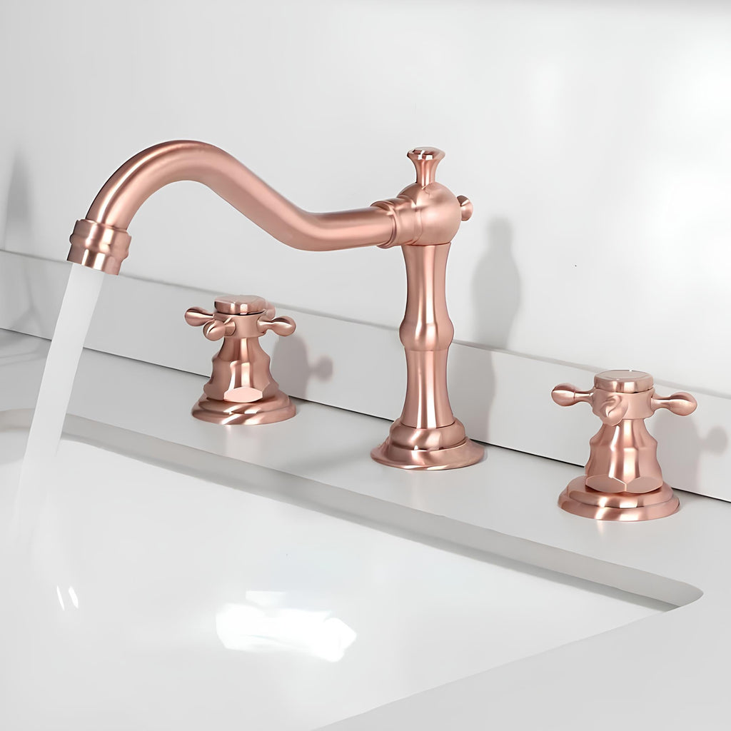 Robinet lavabo 3 trous - Style classique - Rose Gold