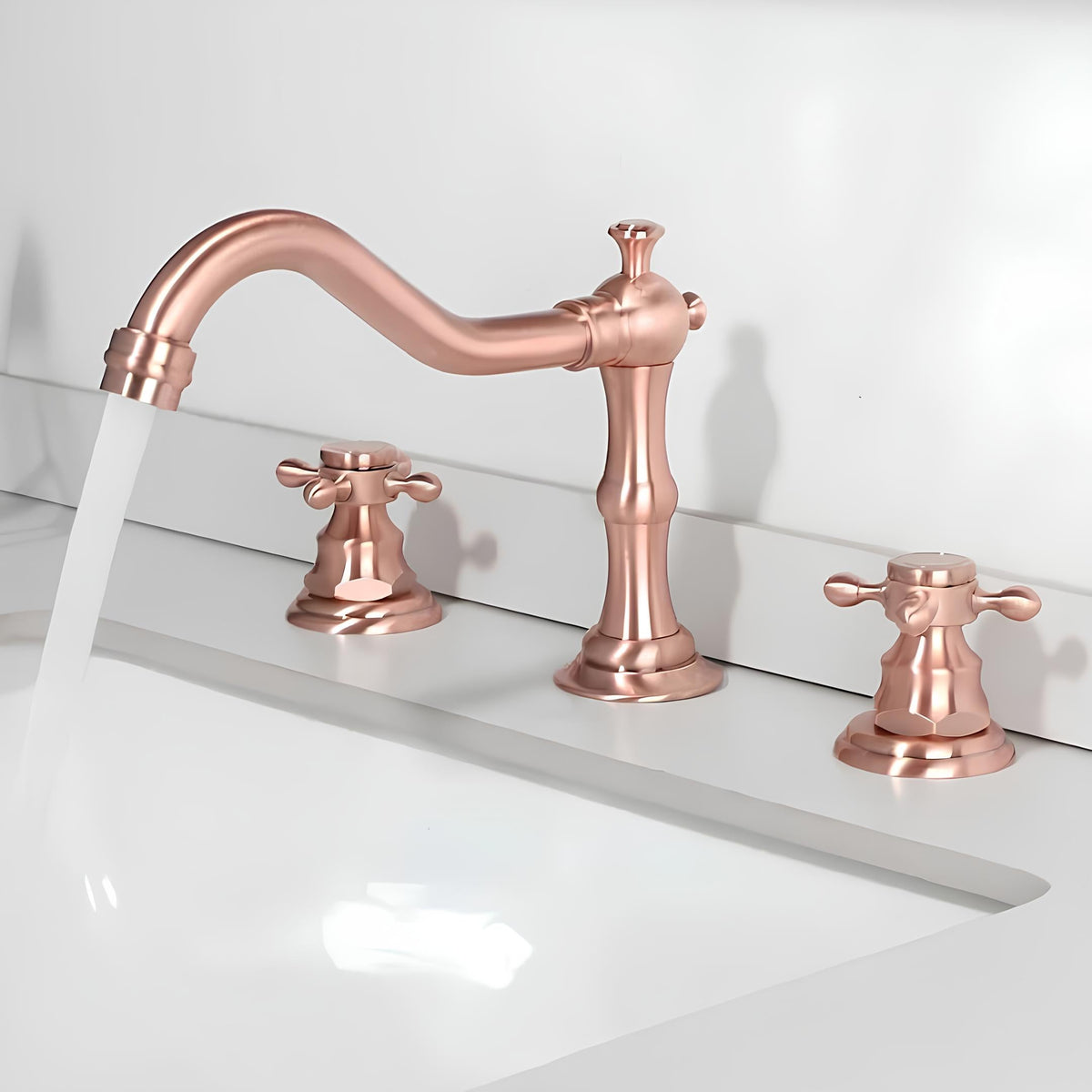 Robinet lavabo 3 trous - Style classique - Rose Gold
