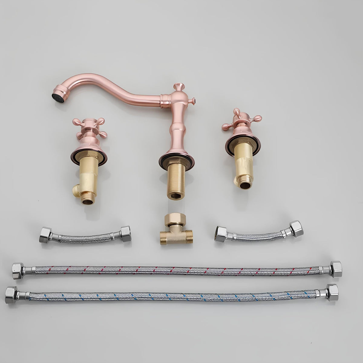 Robinet lavabo 3 trous - Style classique - Rose Gold