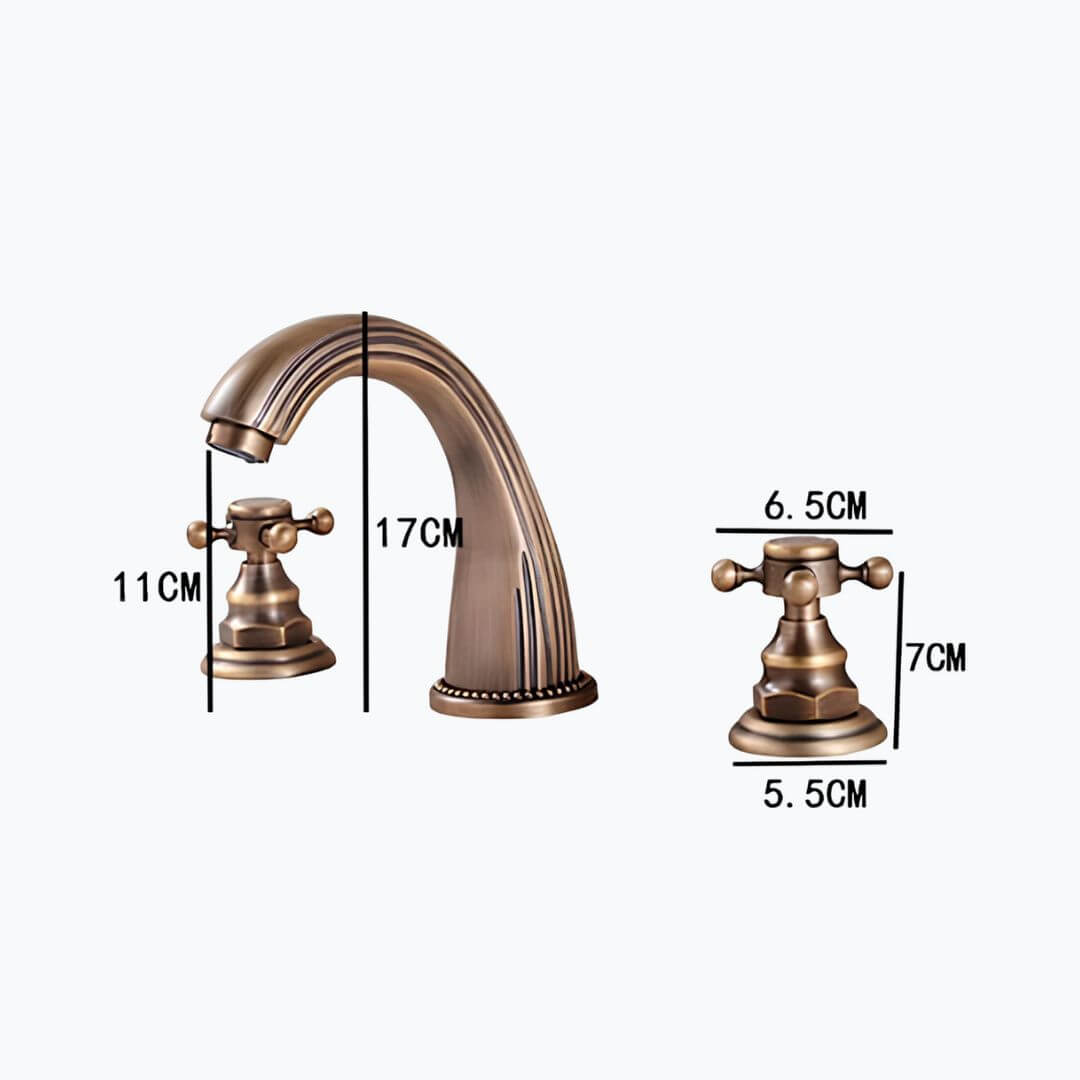 Robinet lavabo antique- 3 trous - Poignées croisées - Chrome