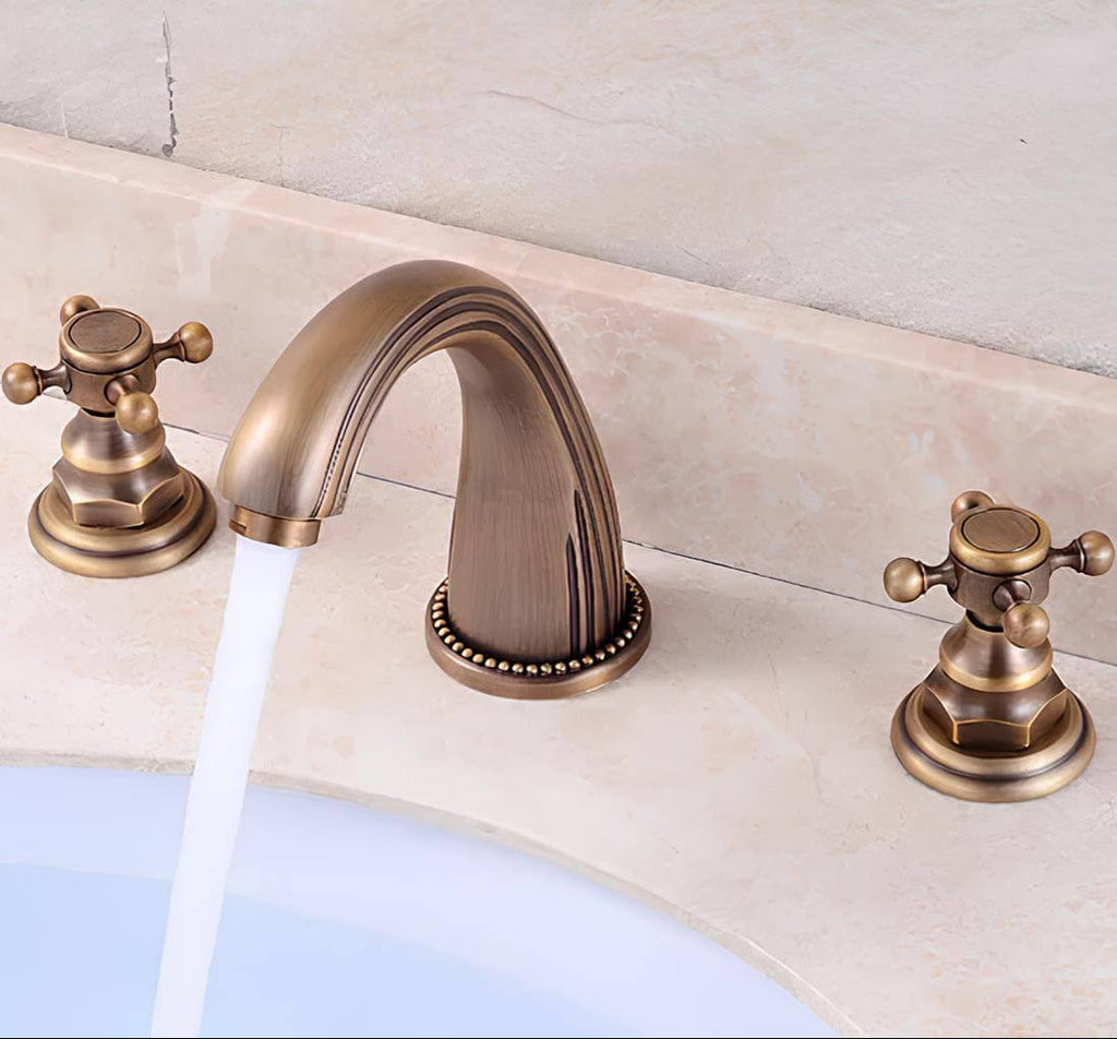 Robinet lavabo antique- 3 trous - Poignées croisées - Chrome