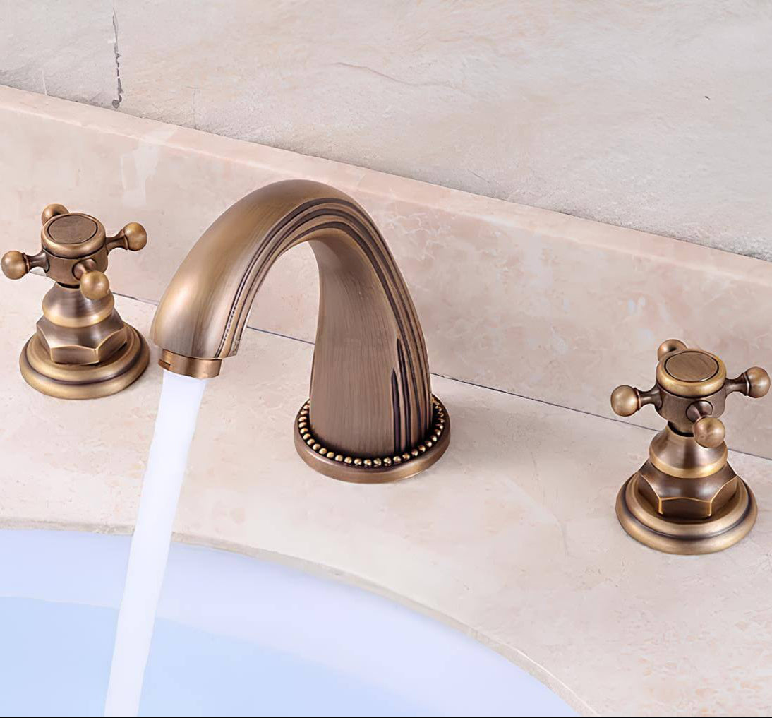 Robinet lavabo antique- 3 trous - Poignées croisées - Chrome