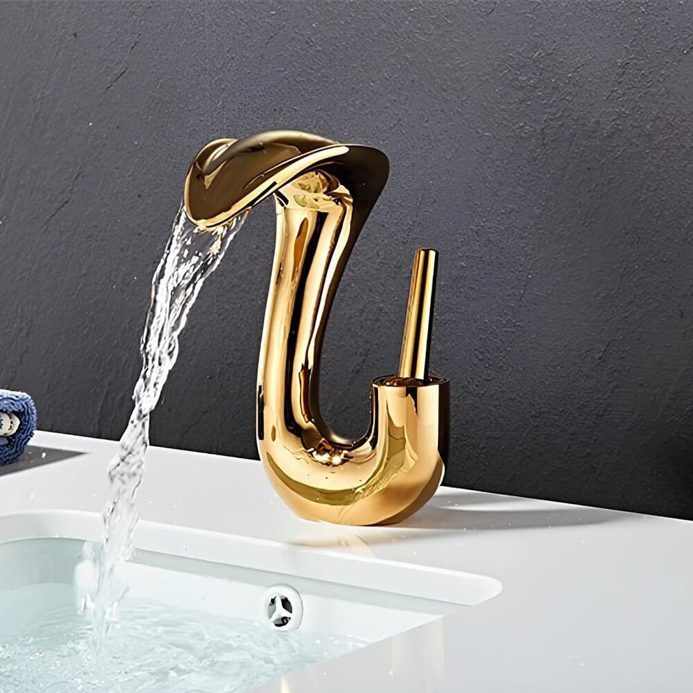Robinet lavabo cascade compact - mitigeur design en laiton - Or