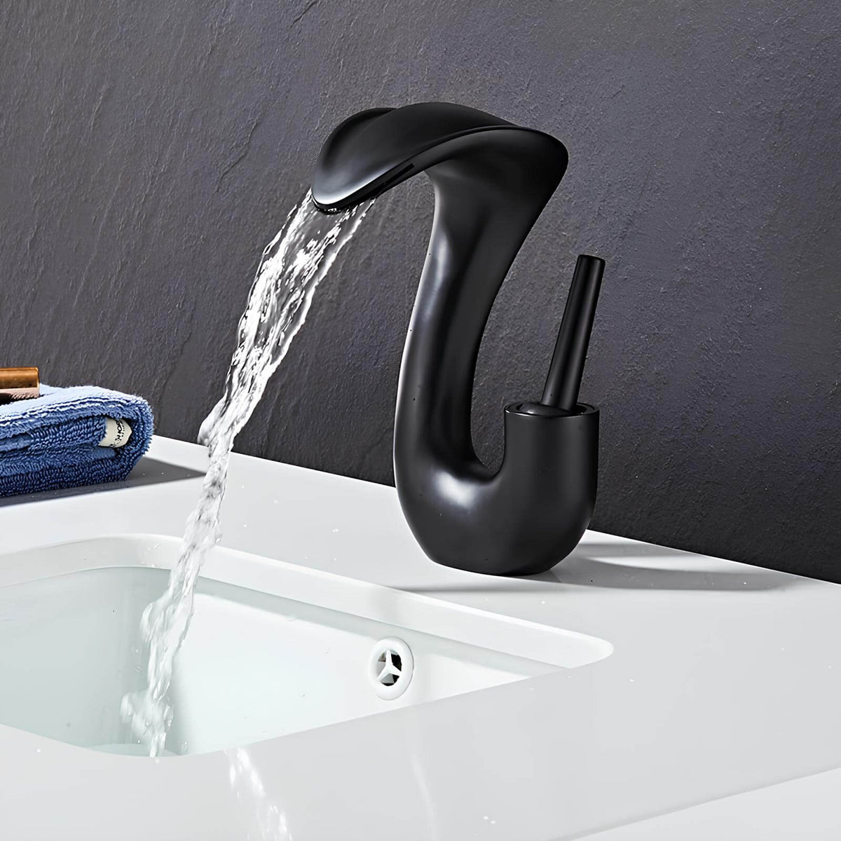 Robinet lavabo cascade compact - mitigeur design en laiton - Blanc