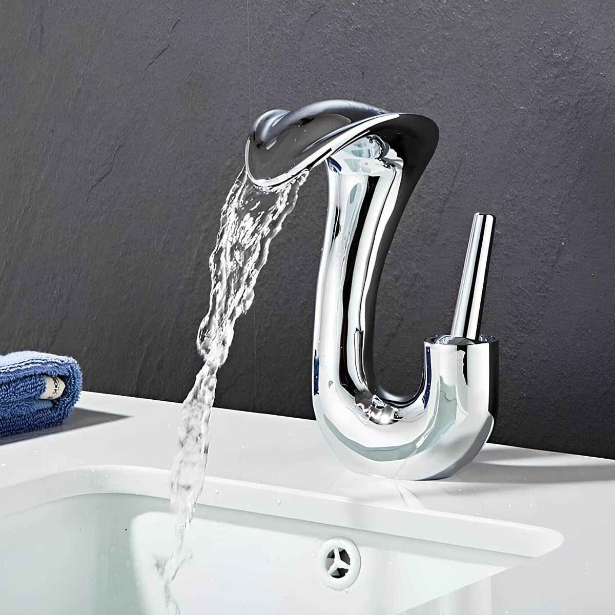 Robinet lavabo cascade compact - mitigeur design en laiton - Chrome