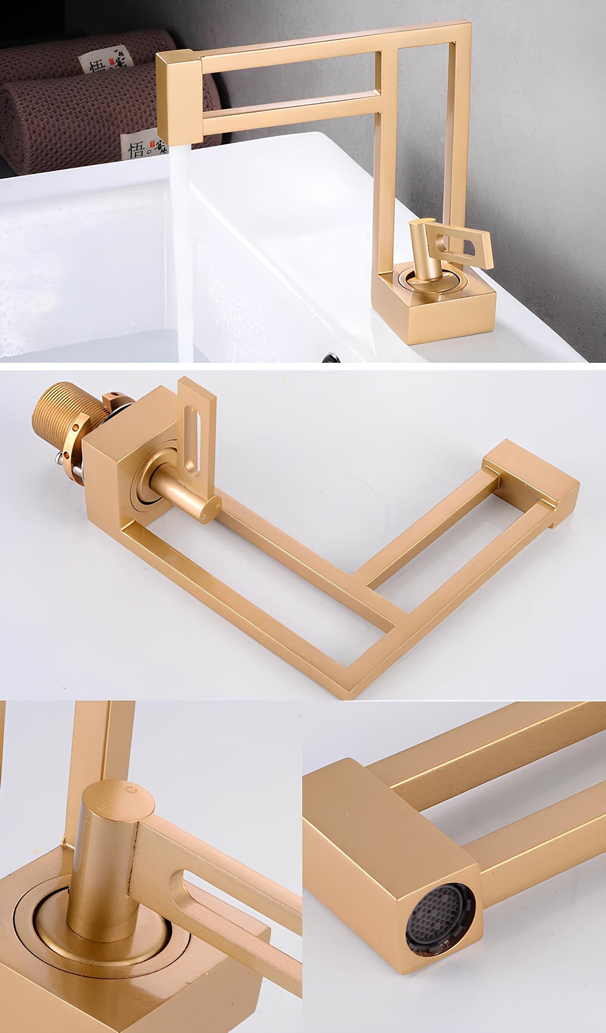 Robinet lavabo cascade -Design moderne - Or