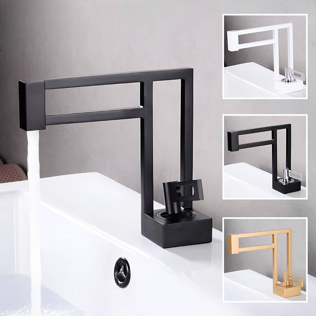 Robinet lavabo cascade -Design moderne - Noir Mat