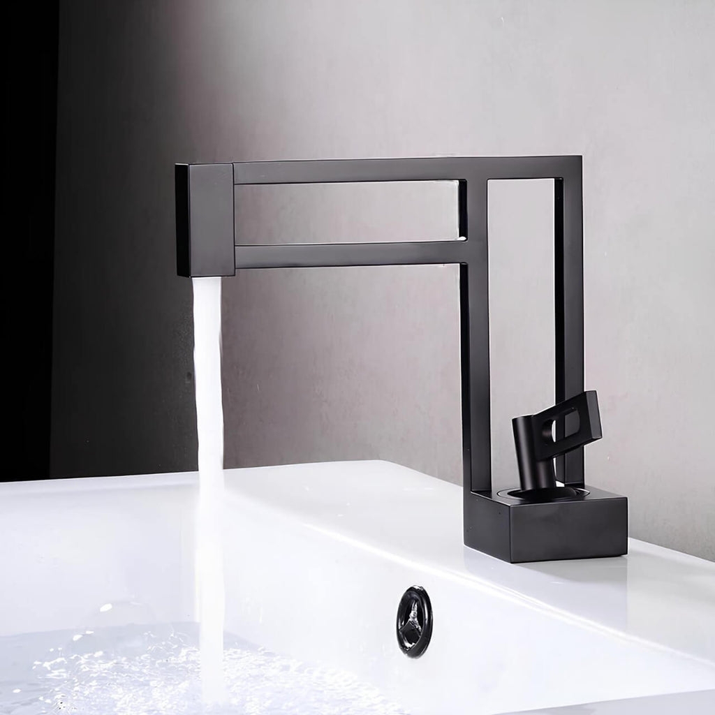 Robinet lavabo cascade -Design moderne - Noir - chrome