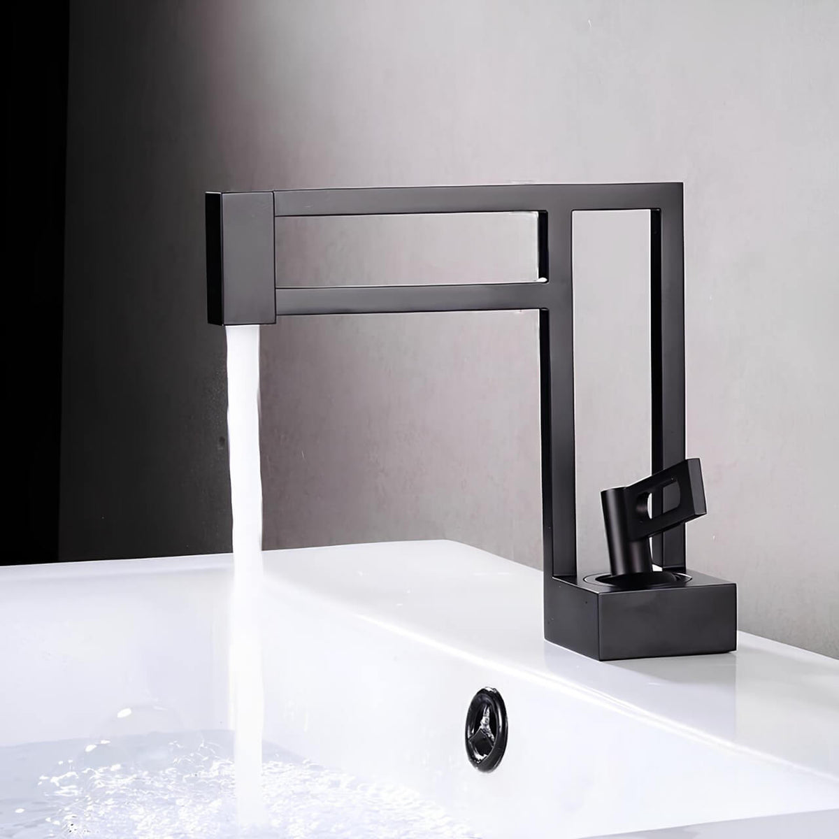 Robinet lavabo cascade -Design moderne - Noir - chrome