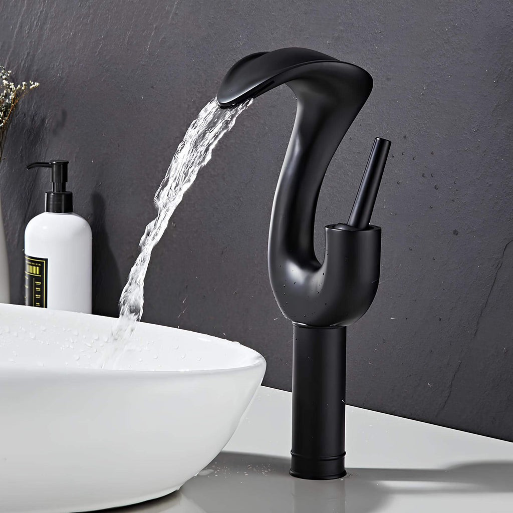 Robinet lavabo cascade grand format - mitigeur design en laiton - Noir