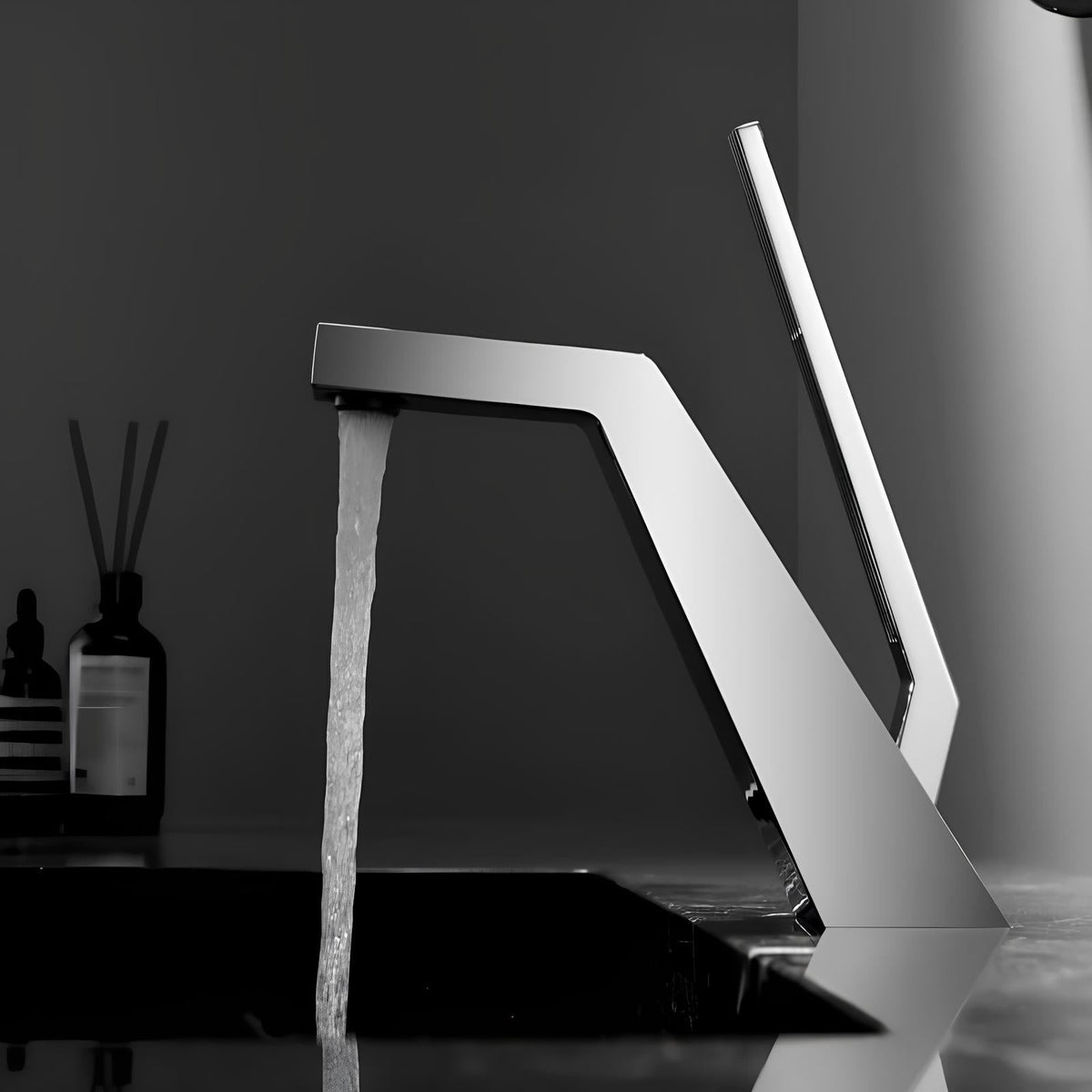 Robinet de lavabo design épuré - Gris brossé
