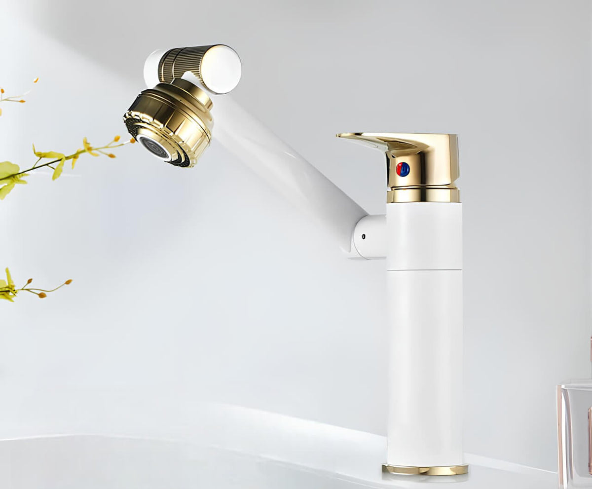 Robinet mitigeur - Design raffiné - Blanc - Or