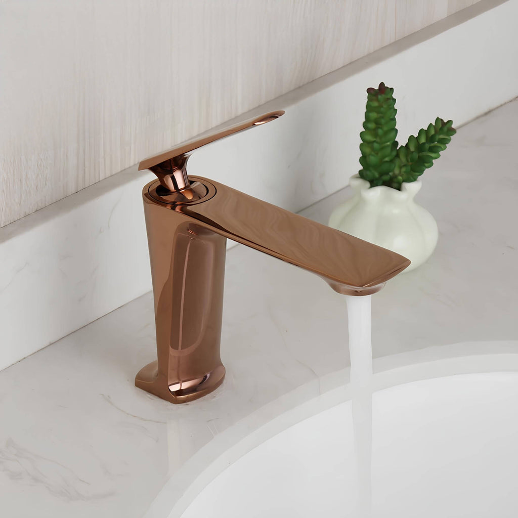 Robinet lavabo en laiton rose doré - mitigeur design - Or rose