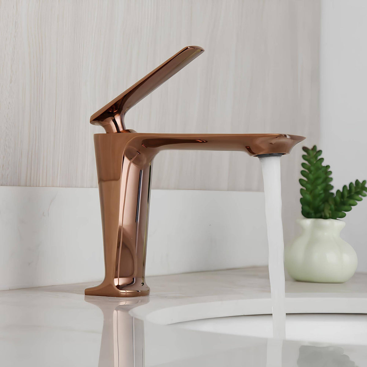 Robinet lavabo en laiton rose doré - mitigeur design - Or rose