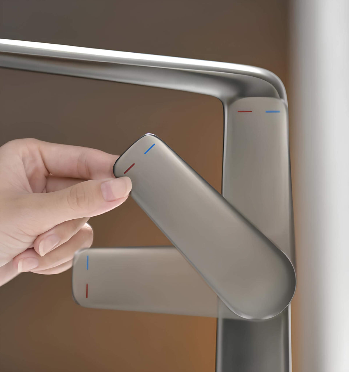 Robinet lavabo haut - mitigeur design à bec allongé - Gris brossé