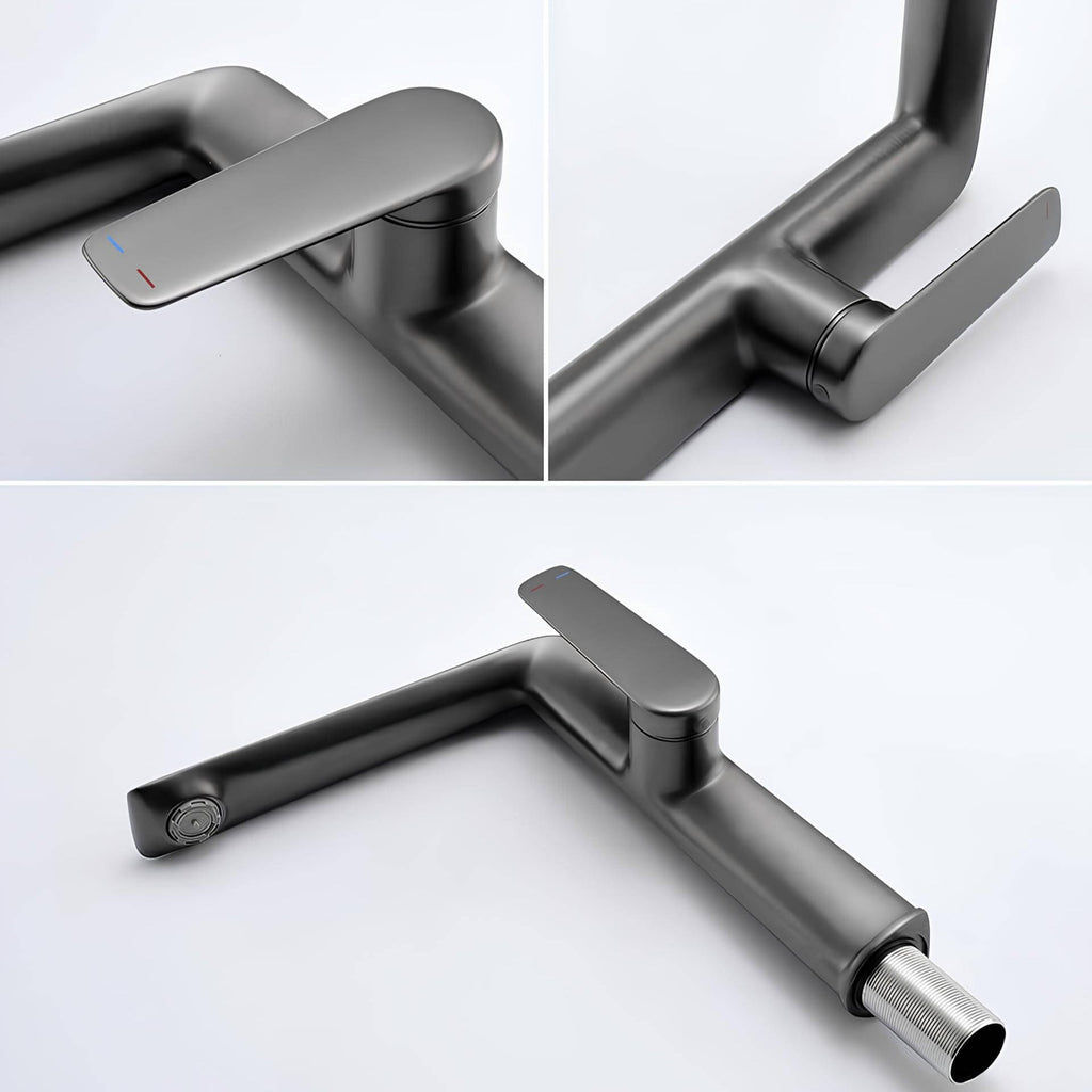 Robinet lavabo haut - mitigeur design à bec allongé - Gris brossé
