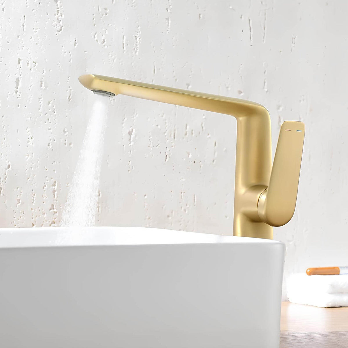 Robinet lavabo haut - mitigeur design à bec allongé - Gris brossé