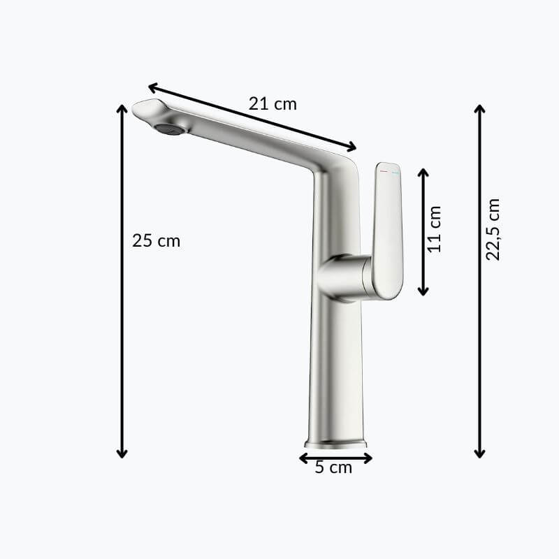 Robinet lavabo haut - mitigeur design à bec allongé - Gris brossé