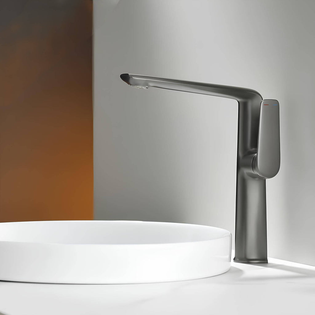 Robinet lavabo haut - mitigeur design à bec allongé - Or rose