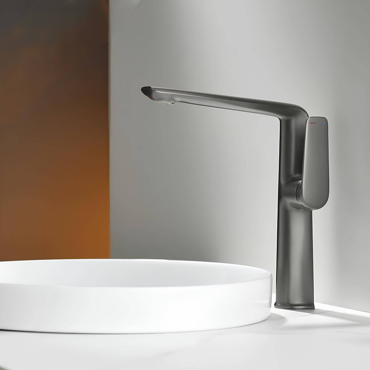 Robinet lavabo haut - mitigeur design à bec allongé - Or rose