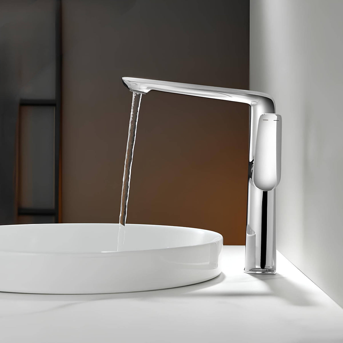 Robinet lavabo haut - mitigeur design à bec allongé - Noir