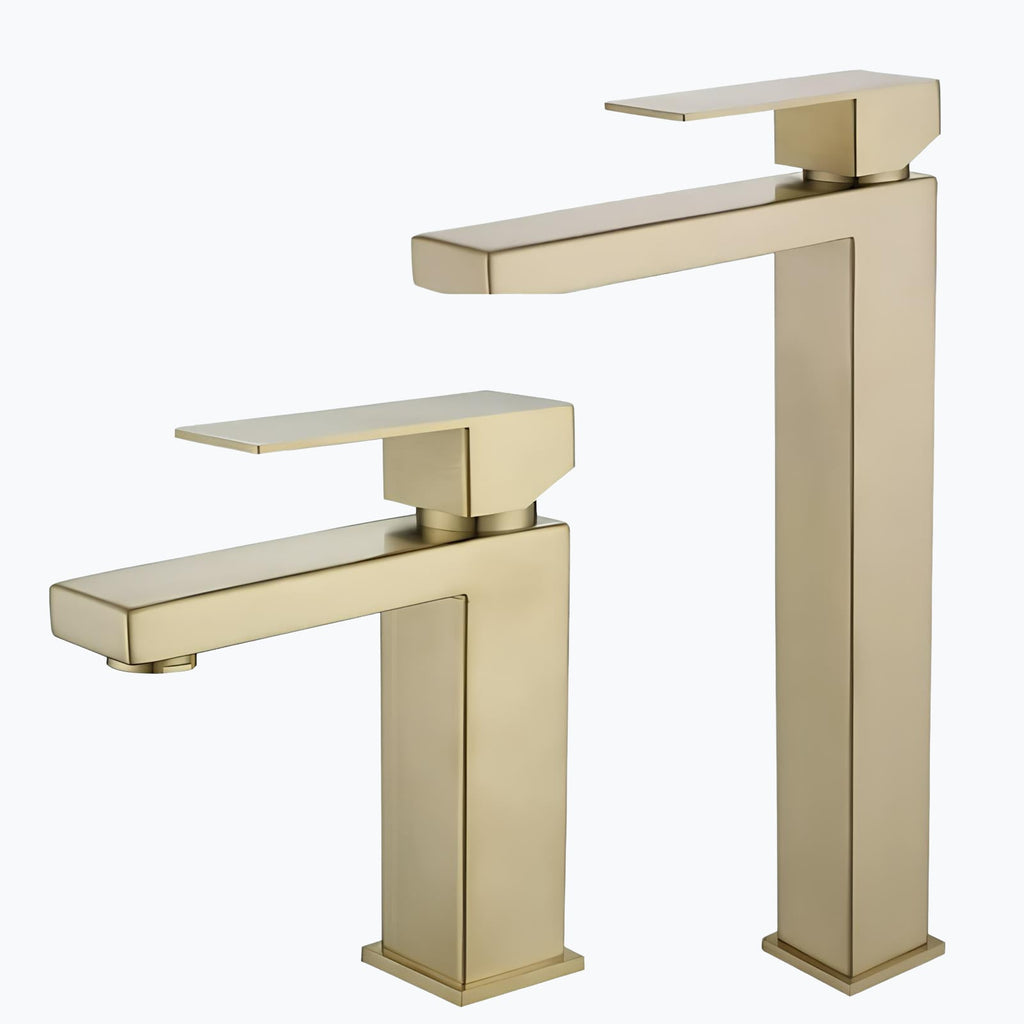 Robinet lavabo mitigeur en inox finition or brossé - Court