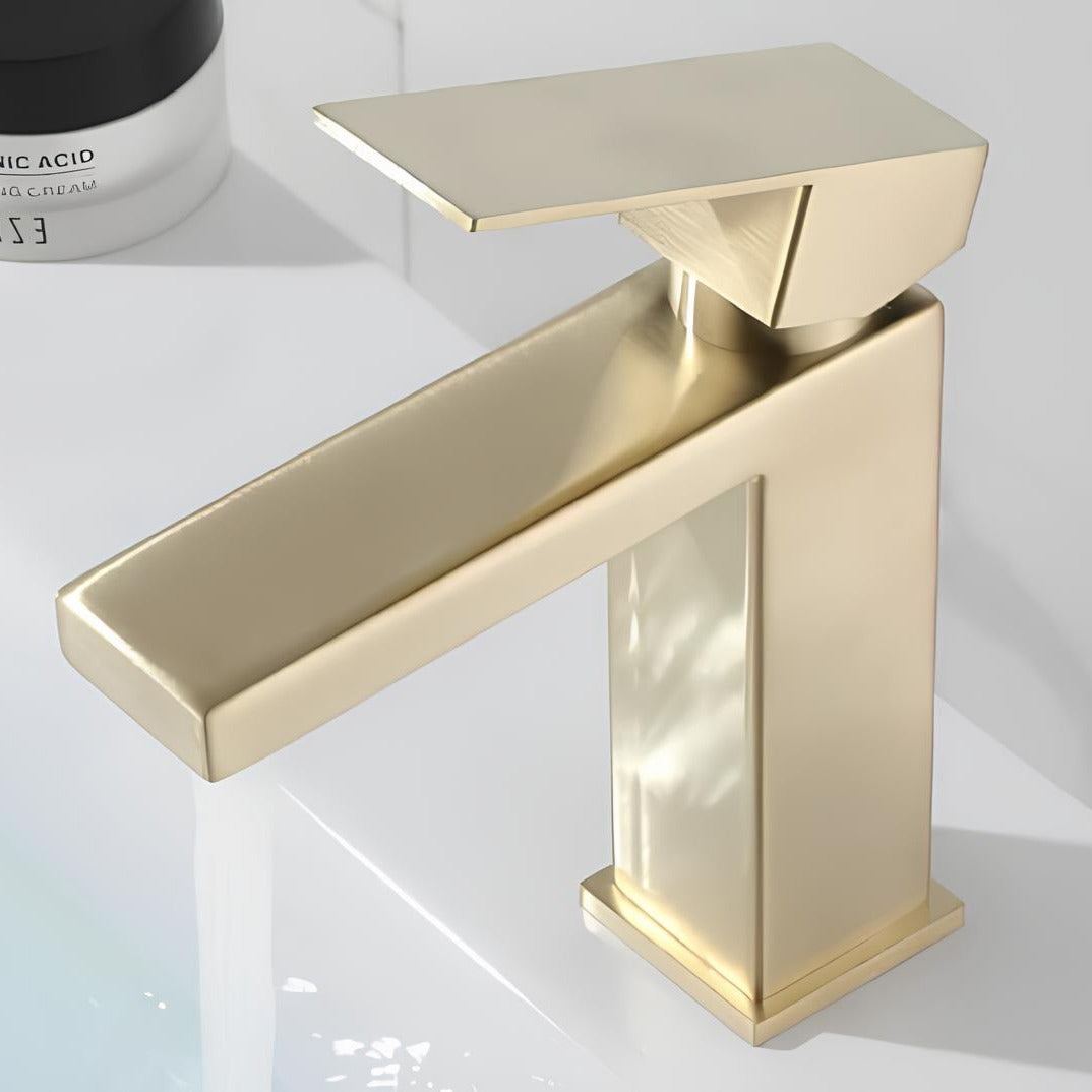 Robinet lavabo mitigeur en inox finition or brossé - Court