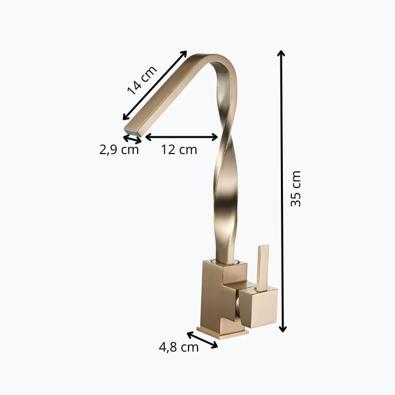 Robinet lavabo mitigeur en laiton - bec rotatif 360°, design contemporain - Or brossé