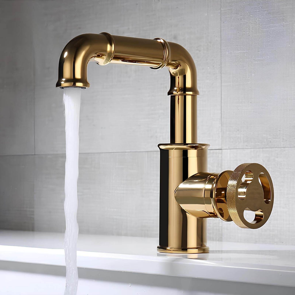 Robinet lavabo mitigeur en laiton - Style industriel - Or
