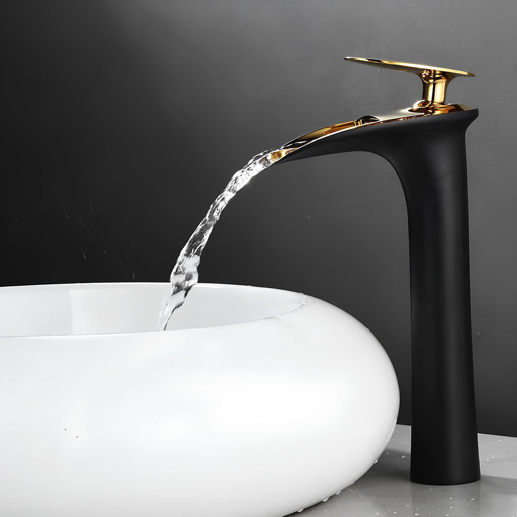 Robinet vasque moderne - cascade - Noir - Or