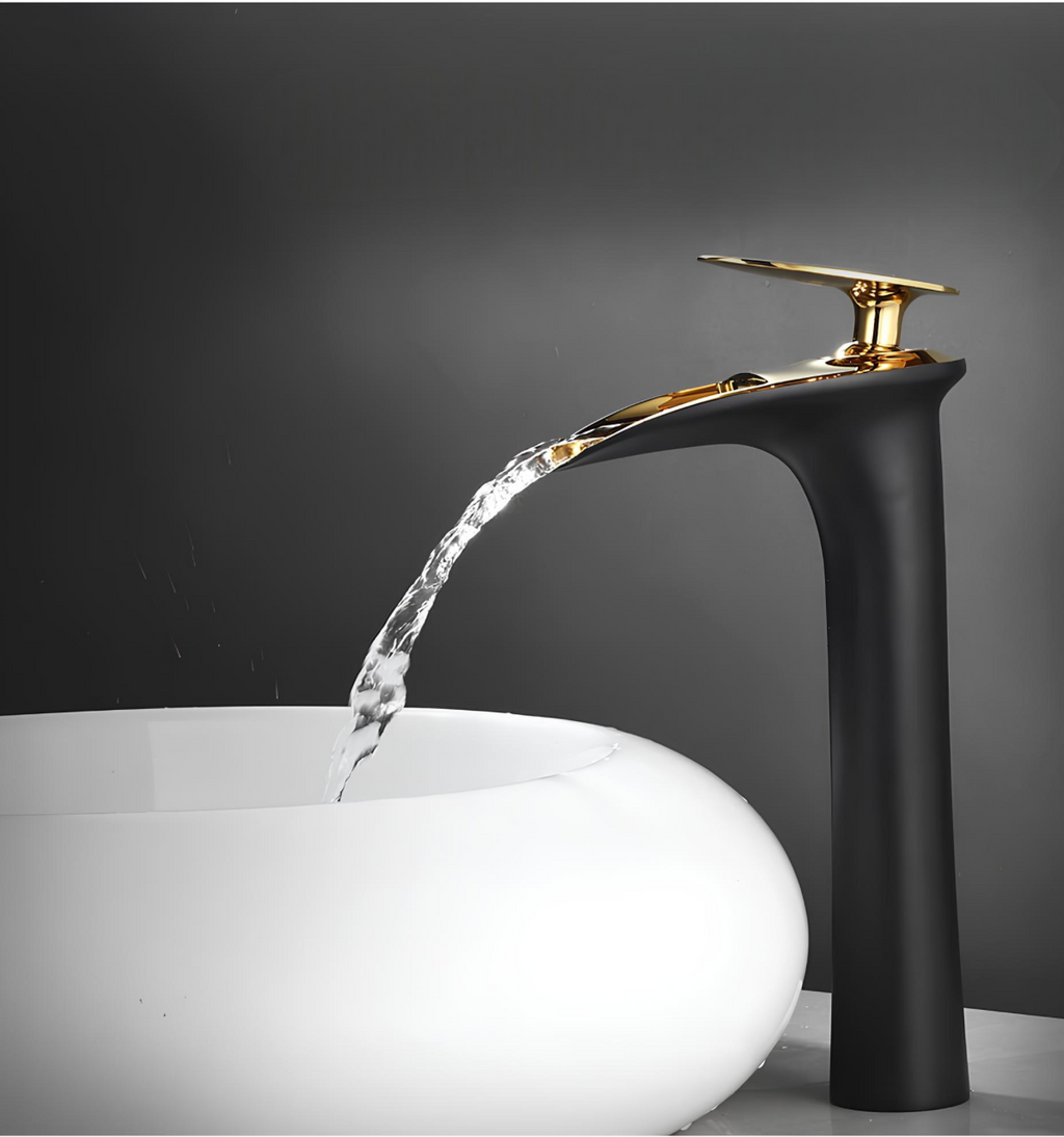 Robinet vasque moderne - cascade - Noir - Or