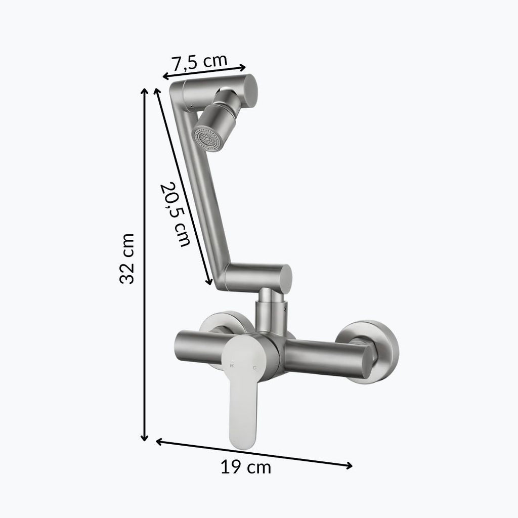Robinet rabattable - Design compact - Gris Brossé