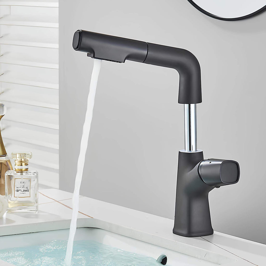 Robinet lavabo orientable avec douchette - Blanc