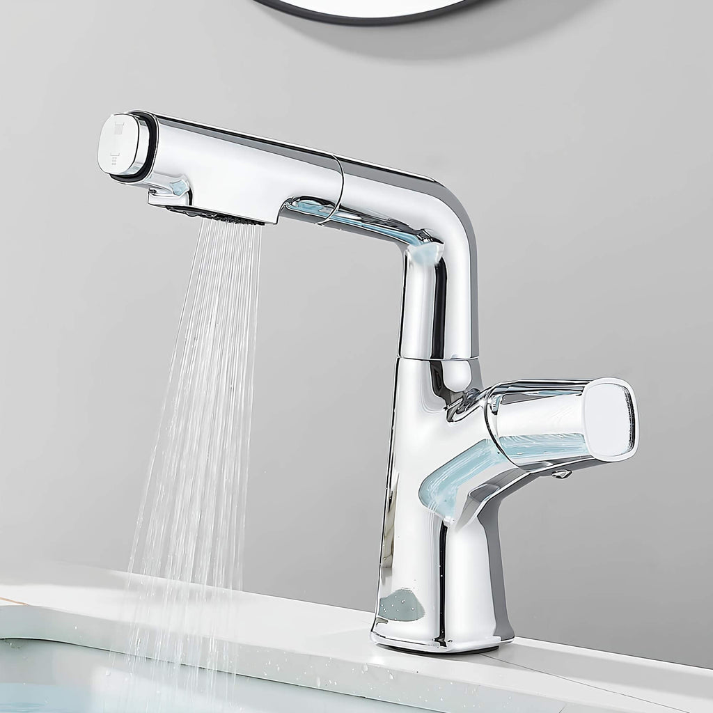 Robinet lavabo orientable avec douchette - Blanc