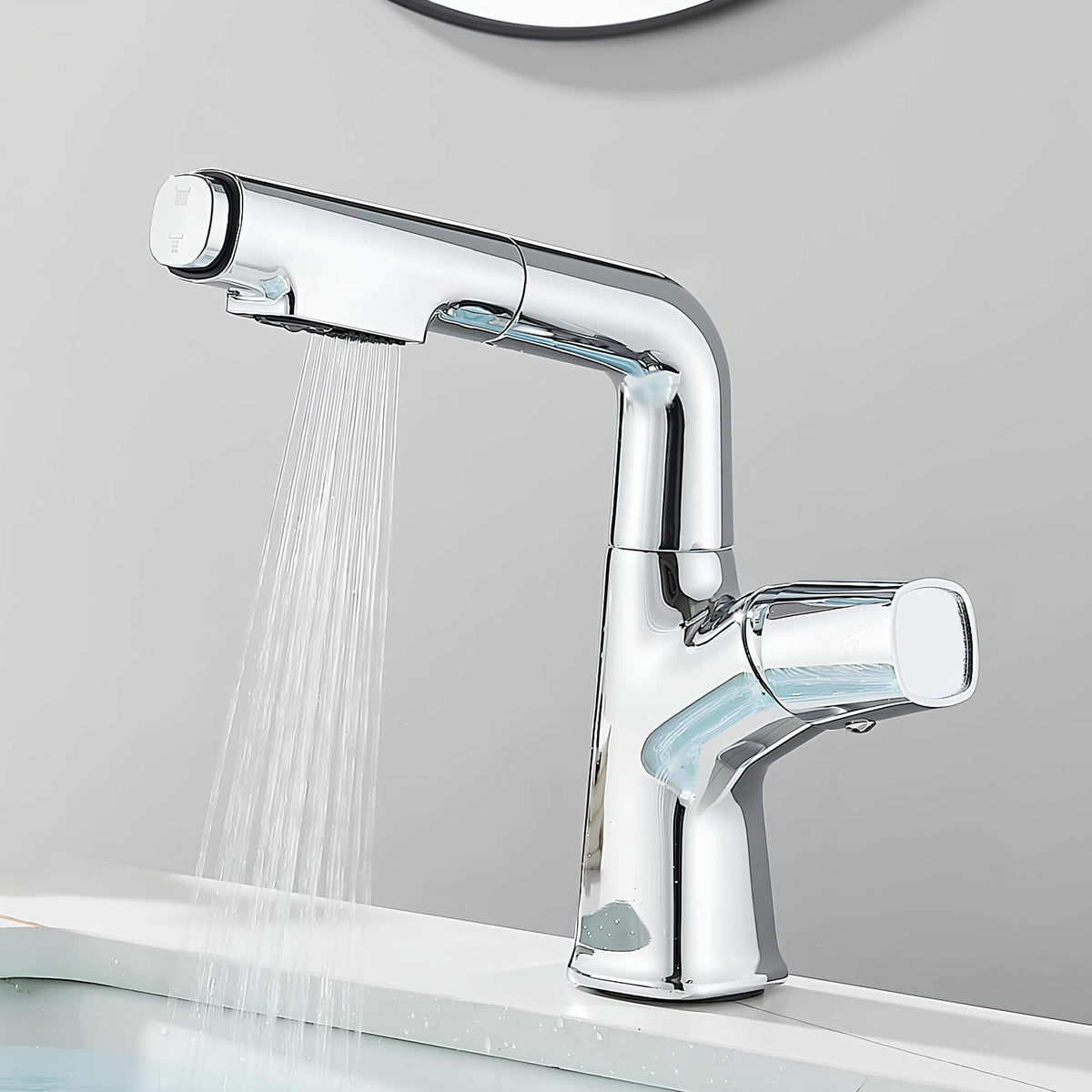Robinet lavabo orientable avec douchette - Blanc